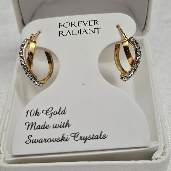 Forever Radiant 10k Gold & Swarovski Crystal Hoop Earrings - NIB - Picture 1 of 3